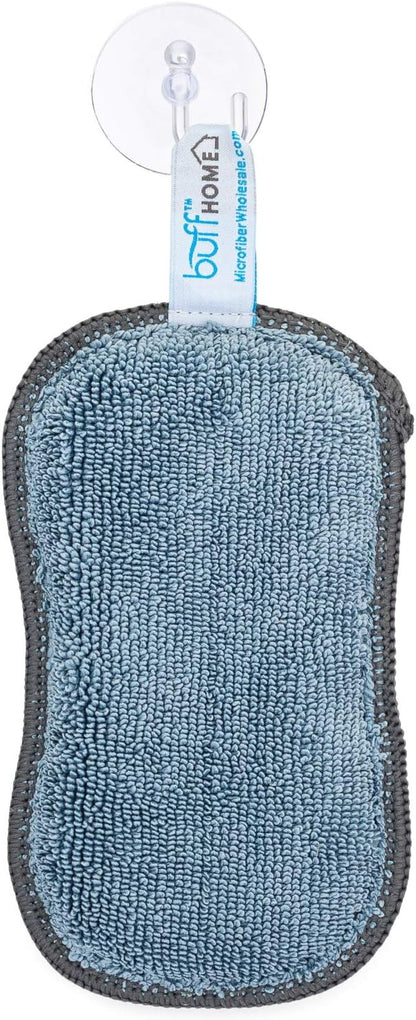 Microfiber Wholesale Sponge for Kitchen (6 Pack) - Suction Cup Hook Included, Reusable, Washable Dish Sponges with Scrubber, Refills, Scrubbing Side, Non-Scratching, Multi-Purpose, Scouring
