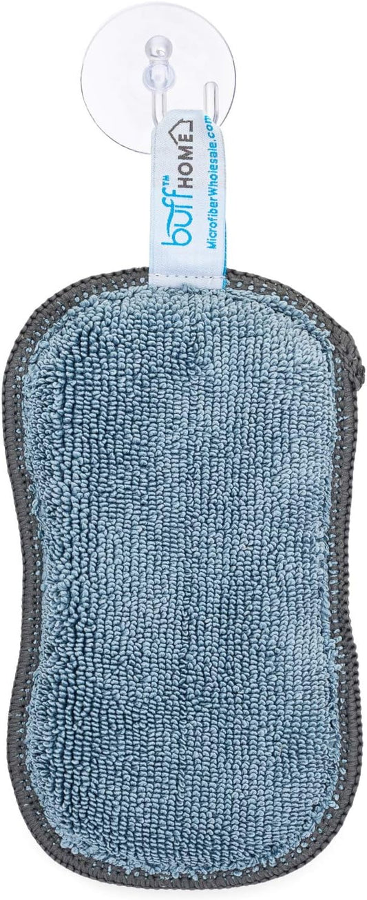 Microfiber Wholesale Sponge for Kitchen (6 Pack) - Suction Cup Hook Included, Reusable, Washable Dish Sponges with Scrubber, Refills, Scrubbing Side, Non-Scratching, Multi-Purpose, Scouring