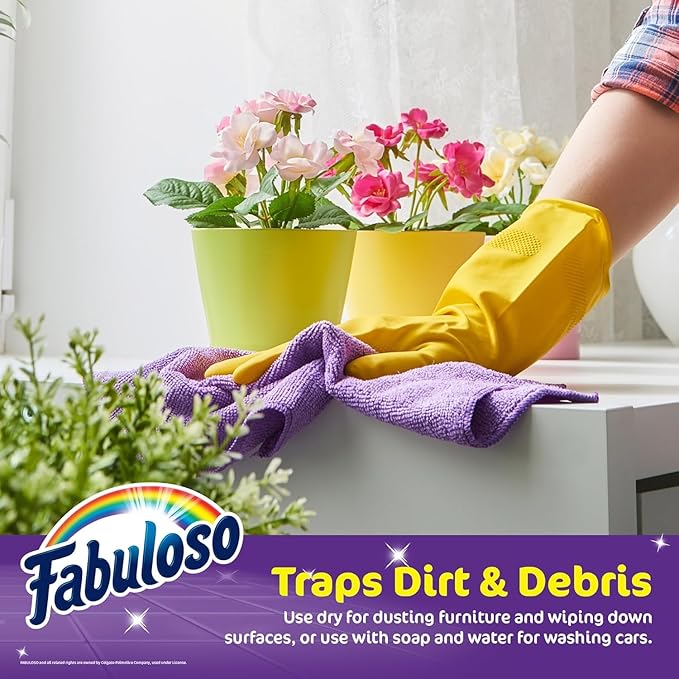Fabuloso Microfiber Cleaning Cloths for Home & Car, Lint-Free Scratch-Free Rags for Glass, Kitchen & Wood, Reusable Machine Washable, Absorbent for Dusting & Wiping, Rainbow, 13 x 13 in, 24 Ct - 2 Pk