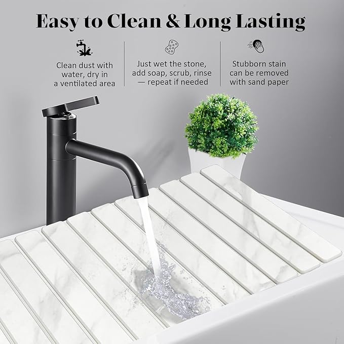 Large Stone Dish Drying Mats for Kitchen Counter, 28"(L)×16"(W) Marble-Pattern, Fast Drying Collapsible Dish Drying Mat, Eco-Friendly Absorbent Diatomaceous Earth Mats for Match Countertop
