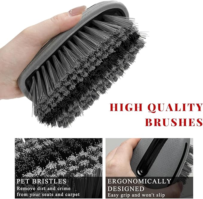 Carpet and Upholstery Cleaning Brush, Stiff Bristle Detailing Scrubber for Car Interior & Home, Portable Ergonomic Scrub Brushes for Floor Mat Carpet Leather Seat Couch (Gray)