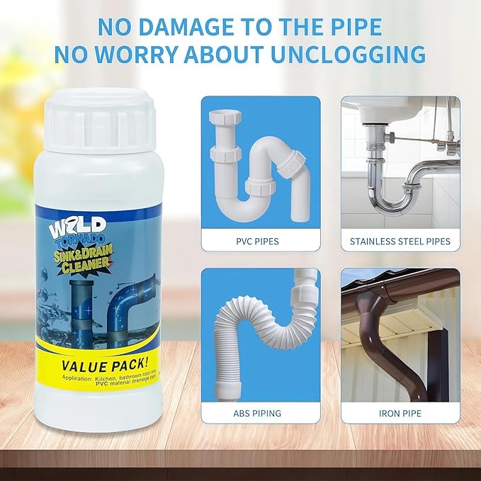 2026 New Wild Tornado Drain Cleaner, Toilet Clogged Drain Solution, Drains Foam Cleaners, for Kitchen Toilet Pipeline Quick Cleaning Tool (2PC)