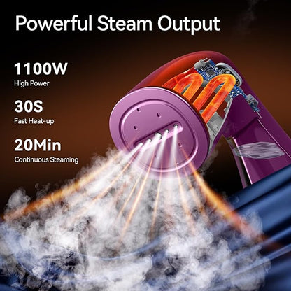 HiLIFE Steamer for Clothes, Portable Handheld Design, 240ml Big Capacity, 700W, Strong Penetrating Steam, Removes Wrinkle, for Home, Office and Travel(ONLY FOR 120V) (Orchid Purple)