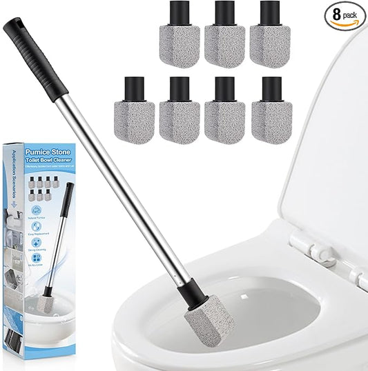 Pumice Stone Toilet Bowl Cleaner, 8 PCs Pumice Stone with 1 Extra Long Handle, 18” Hard Water Toilet Ring Remover, Pumice Stones for Cleaning Toilet, Bath, Kitchen, Pool, Sink