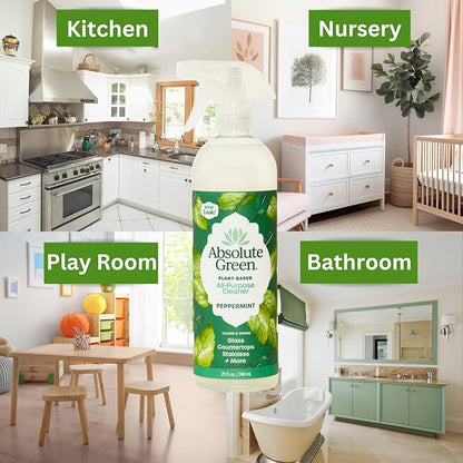 Absolute Green All Purpose Cleaner Spray, Non-Toxic, Kitchen, Bath, Countertop, Stainless, Safe around Kids + Pets, Natural Peppermint Scent, 25 oz (6 Pack)