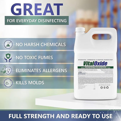 Vital Oxide Disinfectant, Deodorizer, Cleaner, Food-Contact Sanitizer, Virucide – (EPA registration #82972-1) – Kills Mold & Mildew, Eliminates Odors – 1 Gallon + 32oz Spray Bottle