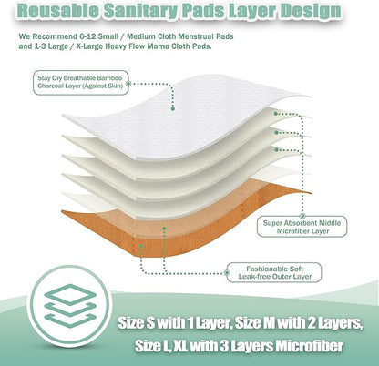 Wegreeco Cloth Menstrual Pads - Soft Washable Pads for Women - Reusable Panty Liners for Women - 6 Pack with 1 Cloth Mini Wet Bag (Small, Dark Coffee)