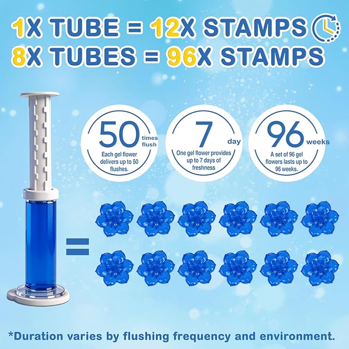 8 Pack Toilet Gel Stamp, Toilet Bowl Cleaner Gel, 8 Scents Flower Shaped, Long-Lasting Bathroom Freshener, Bathroom Essentials