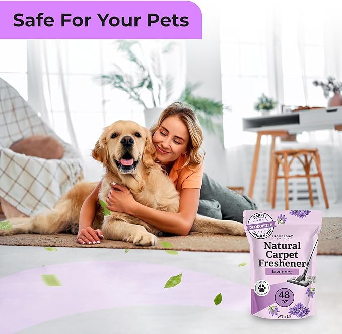 Aromasong Carpet Deodorizer Powder- 2-Pack -100% Natural Lavender Carpet Freshener - Safe For Pets - Carpet Powder For Vacuuming - Effective Pet Odor Eliminator For Strong Odor & Pet Urine - 13 Oz.