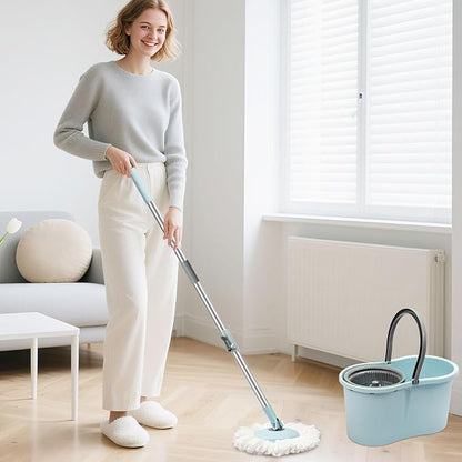 Spin Mop and Bucket with Wringer Set, 360° Spinning Mop Bucket System with 3 Microfiber Mop Replacement Heads and 50" Stainless Steel Adjustable Handle for Floor Cleaning
