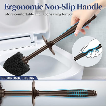 HAMITOR Toilet Bowl Brush Holder Set: 2 Pack Modern Deep Cleaning Bathroom Toilet Scrubber with Caddy for rv - Rim Decorative Accessories Cleaner Brushes for Toilet - Bronze1