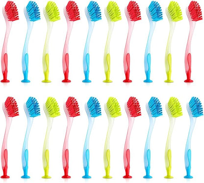 Boao 20 Pieces Long Dish Brush with Handle Assorted Color Dishwashing Brush with Suction Cup Multipurpose Cleaning Tool for Kitchen, Toilet, Etc