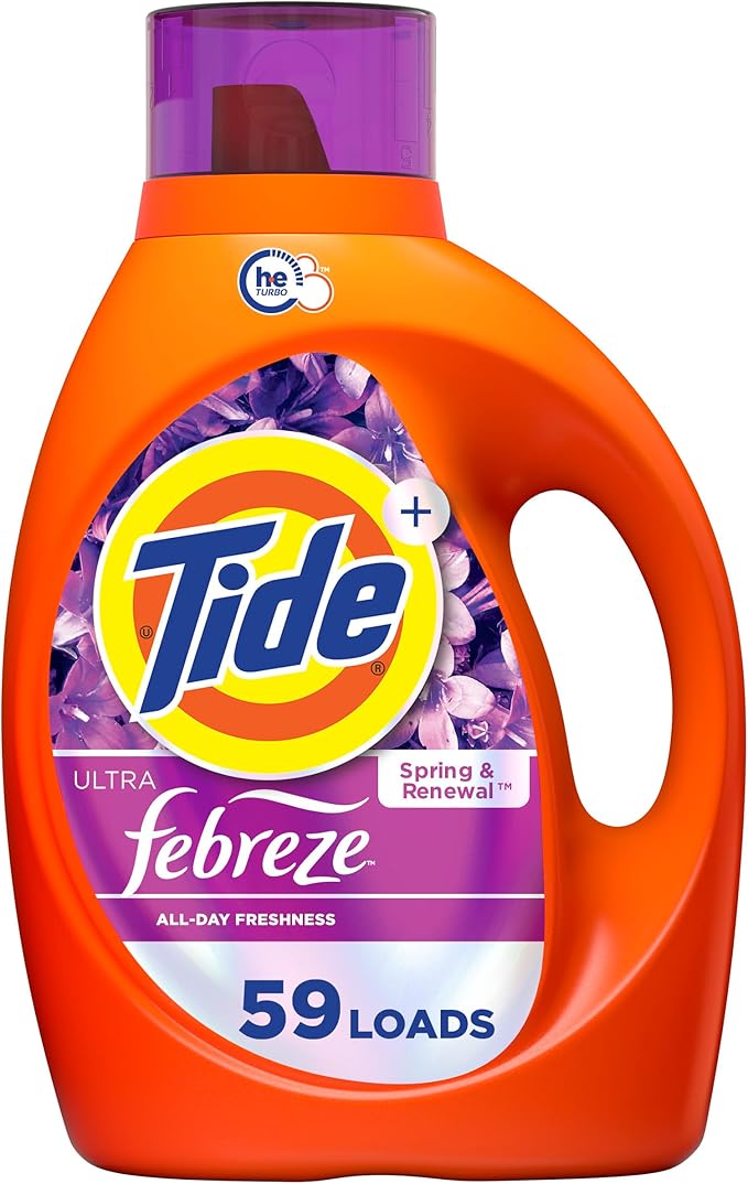 Tide Ultra Febreze Liquid Laundry Detergent, Spring and Renewal scent, 84 fl oz, 59 Loads, Laundry Detergent Liquid with All-Day Freshness