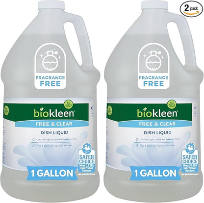 Biokleen Free & Clear Dish Soap - Dish Liquid, Dishwashing Cleaner, Eco-Friendly, Non-Toxic, Plant-Based, No Artificial Fragrance, Colors or Preservatives, Unscented (Pack of 2)