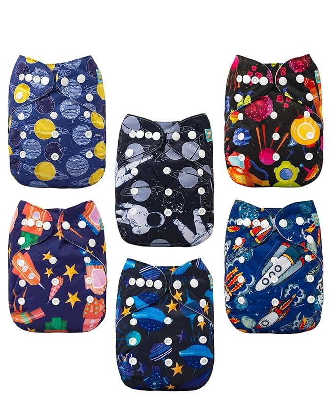ALVABABY Baby Cloth Diaper 6 Pack with 12 Inserts One Size Cloth Diaper Covers Adjustable Washable Reusable for Baby Girls and Boys