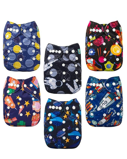 ALVABABY Baby Cloth Diaper 6 Pack with 12 Inserts One Size Cloth Diaper Covers Adjustable Washable Reusable for Baby Girls and Boys