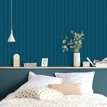 Orainege Blue Peel and Stick Wallpaper Navy Wallpaper 17.7 in x118.1 in Blue Contact Paper Herringbone Geometric Wallpaper Peel and Stick Modern Self Adhesive Removable Vinyl Wall Paper for Bathroom