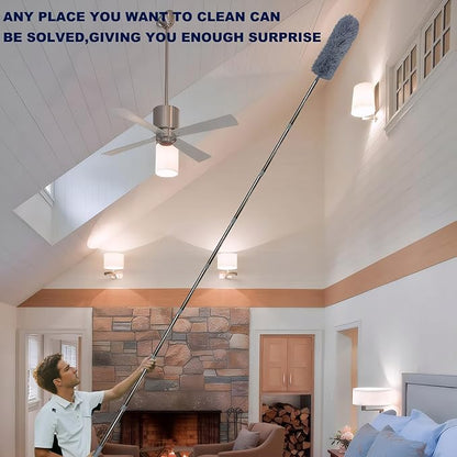 20 Ft+ High Reach Cobweb Dusting Kit with 3-14 Ft Extension Pole/Spider Web Brush & Ceiling Duster Microfiber Feather Duster with Washable Head for Cleaning Ceiling Fan, Furniture, Home