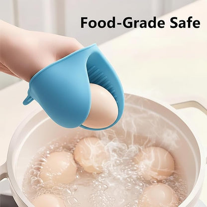 1 Pair Blue, Mini Silicone Oven Gloves, Mini Finger Protector Pot Holder for Kitchen,Cooking,Baking,BBQHeat Resistant Gloves，can be Washed in The Dishwasher
