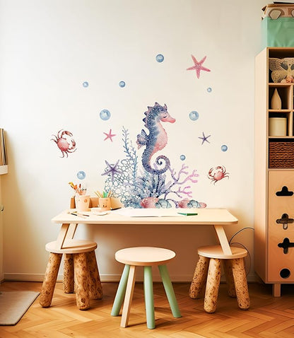 Alwayspon Sea Horse Wall Decals Vinyl Removable Wall Murals Peel and Stick Self Adhesive House Wall Sticker Decor for Bedroom Living Room Nursery