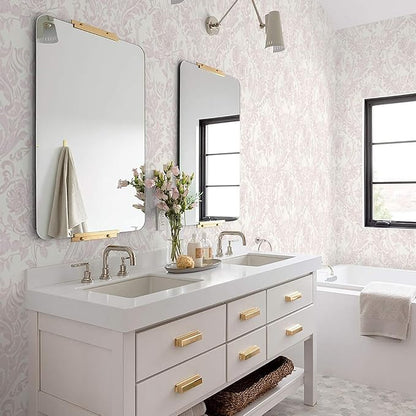Ismoon Floral Peel and Stick Wallpaper Pink Contact Paper Boho Watercolor Damask Wallpaper Vintage Textured Removable Self Adhesive Vinyl Wall Paper Renter Friendly, 17.3 in X 32.7 ft