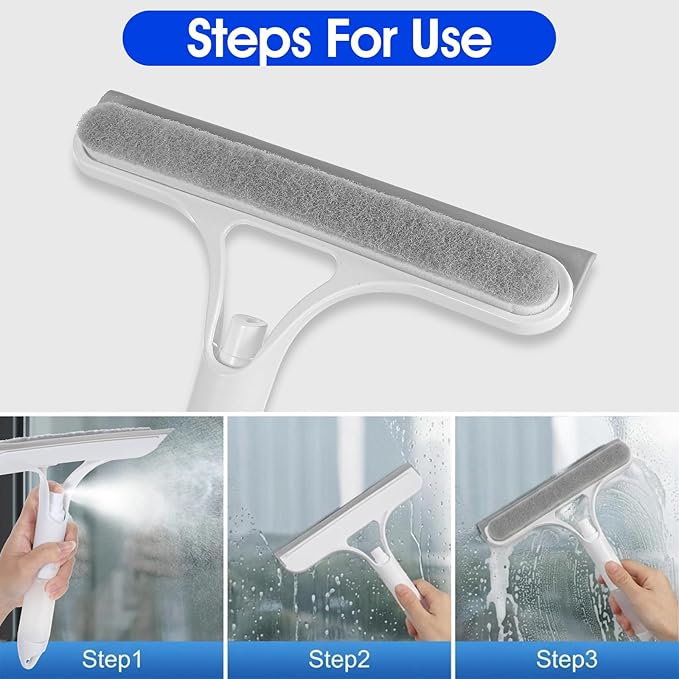 cobee 3 in 1 Squeegee for Shower Glass, 3 in 1 Window Cleaning Scraper Window Squeegee with Sprayer Windows SqueegeeCleaner All-Purpose Windows Cleaner Tool for Bathroom Kitchen Car Mirrors Glass