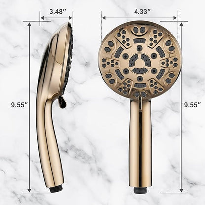 Cobbe 8-Setting Handheld Shower Head with High Pressure Shower Heads - Bathroom Showerhead Set - Detachable Showerhead with 5ft Stainless Steel Hose and Brass Swivel Bracket (Gold)