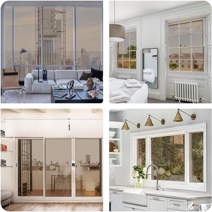 Window Privacy Film One Way Daytime Mirror Tint Treatments UV Heat Control Vinyl Stickers Sun Block Glass Paper Door Covering Reflective Brown Silver 41.3 Inch x 15.7 Feet