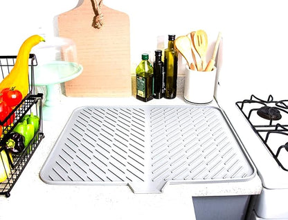Luxet Silicone Dish Drying Mat with Built-in Drain Lip - Hygienic Drying Pad - Sturdy Compact Easy to Clean Tray Protects Surfaces Prevents Water Build Up - 23 X 17 (White)