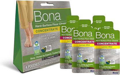 Bona Multi-Surface Floor Cleaner Concentrate, Lemon Mint Scent, 1 fl oz, Pack of 4 (Makes 128 fl oz) Spray Mop and Spray Bottle Refill – For Use on Stone, Tile, Laminate, and Vinyl Floors