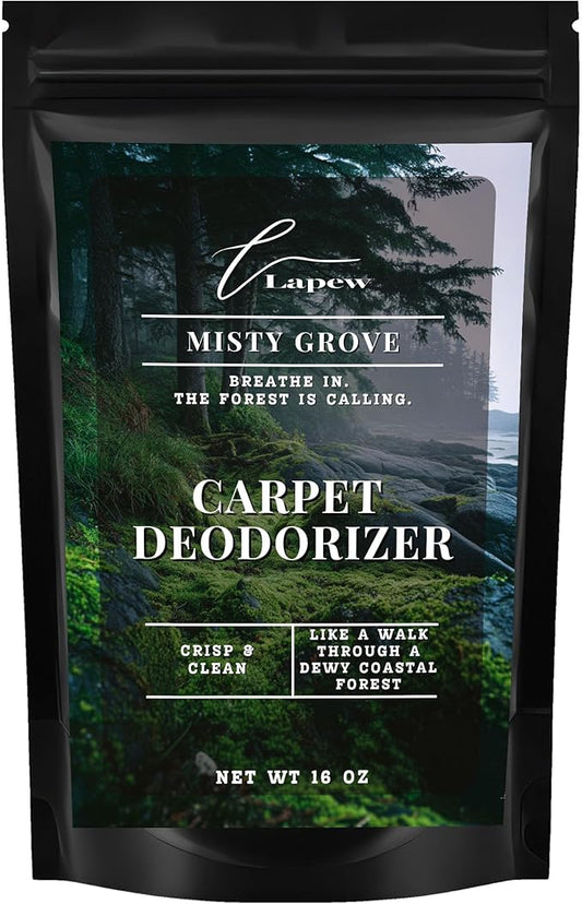Lapew Misty Grove Carpet Deodorizer Powder - Pet Safe Freshener for Vacuuming | Scented Odor Eliminator for Home | 16 oz