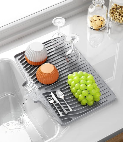 Airdale Dish Drying Mat, Drying Matt Kitchen Counter Silicone Non-Slip Heat Resistant Pad Dishwasher safe Eco-friendly(19 x 14 inches, Grey)