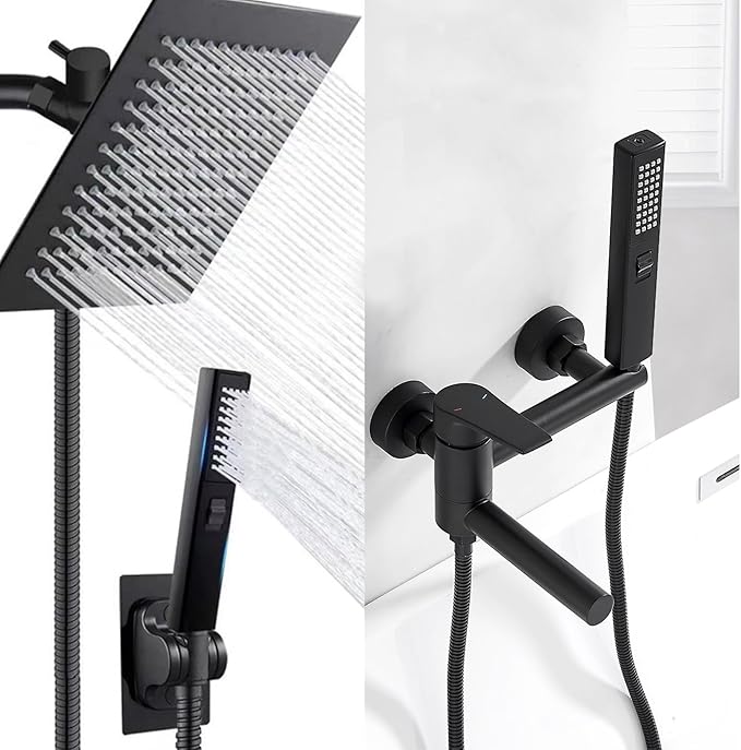 LUYU Square Handheld Shower Head - Dual Spray (Rain & Precision Jet), Matte Black Finish, 2.8Bar High Pressure, Ergo Grip for Low Pressure Bathrooms, AirBoost Tech, 5-Layer Filter (Head Only)