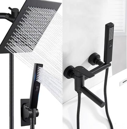LUYU Square Handheld Shower Head - Dual Spray (Rain & Precision Jet), Matte Black Finish, 2.8Bar High Pressure, Ergo Grip for Low Pressure Bathrooms, AirBoost Tech, 5-Layer Filter (Head Only)