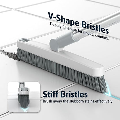AIR U+ Grout Brush with Long Handle 180° Swivel Scrub Brush with Tweezers to Hair Clip V-Shape Grout Line Scrubber Stiff Bristles for Deep Cleaning Crevice, Tile Line, Shower, Kitchen, Corners（White）