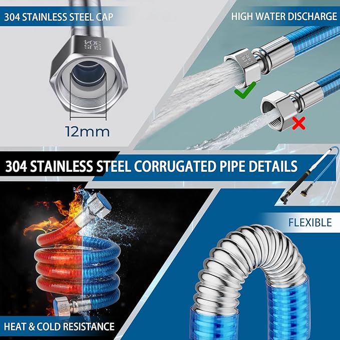 Rv Tank Rinser,61.5" RV Holding Tank Swivel Stik Rinser 304 Stainless Steel Hose with Flexible Rotary Cleaning Sprayer For Camper Toilet RV Black Water Tank Cleaner Wand and Garden (61.5in)