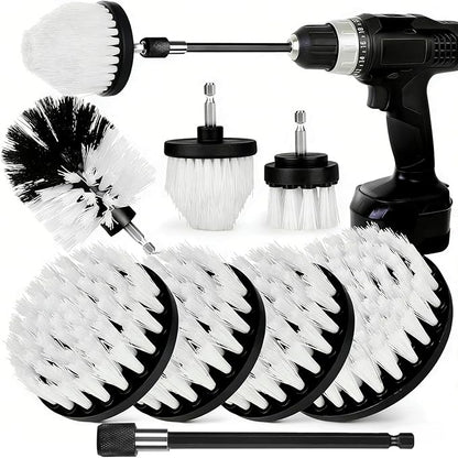 8 Pack Drill Brush Attachment Set,1/4in Power Scrubber Brush + Extend Long Rod, Power Cleaning Scrub Brush for Bathroom, Tub, Tile, Floor, Grout, Boat(White)