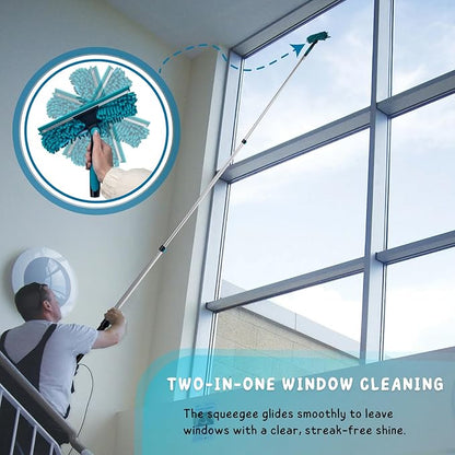 Cobweb Duster with 5-12 Ft Extension Pole, Spider Web Brush with Long Telescoping Pole for 20 Feet Reach, Window Cleaning Squeegee with Scrubber, High Ceiling Fan Dusters