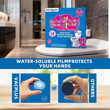 2-in-1 Toilet Cleaning Tablets (24 Pack) - 8 Effervescent Toilet Bowl Stain Remover and 16 Blue Toilet Tank Cleaner Tablets - Limescale Removal for Septic System