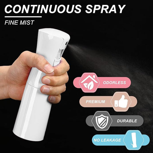 (White Hair Mister Spray Bottle，Spray Water Bottle Fine Mist Refillable Plants（6.8OZ /200ML） Barber，Showering Pets, Plants, travel, Ironing and Cleaning ﻿ ﻿ ﻿(Continuous Spray)
