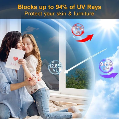 One Way Privacy Window Film Heat Sun Blocking, Window Tint for Home, Reflective Mirror for Glass Windows Cover, Static Cling, Removable, Anti-UV, Anti-Glare, Grey,17.5 Inch x 78.74 Inch