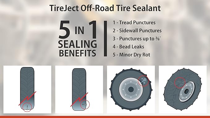 TireJect Off-Road 5-in-1 Flat Tire Protection Kit with Sealant Injector (30oz Golf Cart Kit)