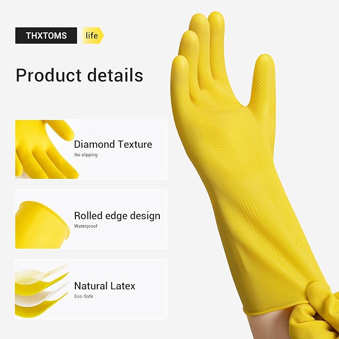 6 Pairs Rubber Cleaning Gloves,Reusable Dishwashing Gloves,Household Dish Gloves for Washing,Cleaning,Kitchen,Painting, Gardening, Pet Care,Extra Thickness,Non-Slip,13", 20 Mil, Heavy Duty,L