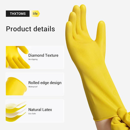 6 Pairs Rubber Cleaning Gloves,Reusable Dishwashing Gloves,Household Dish Gloves for Washing,Cleaning,Kitchen,Painting, Gardening, Pet Care,Extra Thickness,Non-Slip,13", 20 Mil, Heavy Duty, S