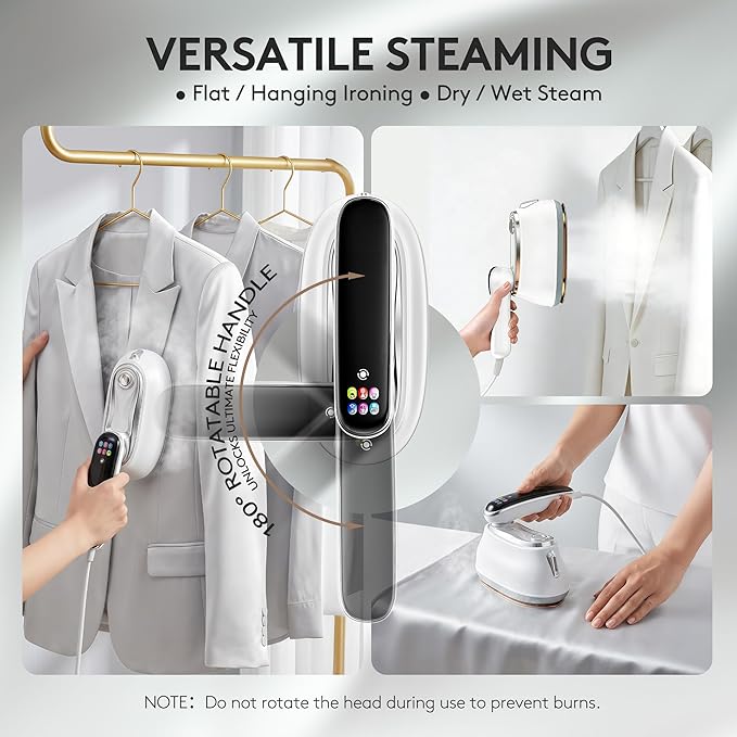 Travel Steamer for Clothes – 2026 Upgrade #1! 1300W Power 【160mL Tank & 10s Heat-Up】, 110-240V, 180° Rotating Handle, 6 Modes Ultra-Slim LCD Display – Perfect for Home & World Travel.