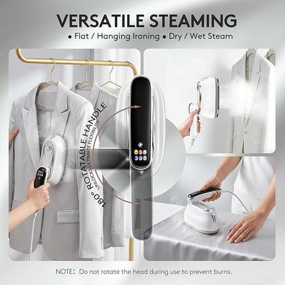 Travel Steamer for Clothes – 2026 Upgrade #1! 1300W Power 【160mL Tank & 10s Heat-Up】, 110-240V, 180° Rotating Handle, 6 Modes Ultra-Slim LCD Display – Perfect for Home & World Travel.