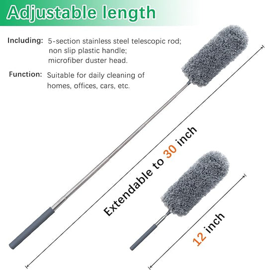 4 Pack Microfiber Duster for Cleaning, Washable Feather Dusters, Extendable Pole, Cleaning Tools for Office, Car, Window, Furniture, Ceiling Fan