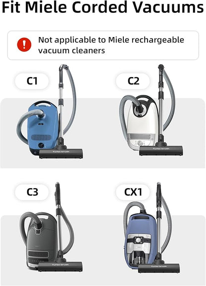 Turbo Brush Vacuum Head Attachment for Miele Vacuums, Black Turbine Floorhead with Roller Bristles for Pet Hair, Carpet, Rug, Hard Floor Cleaning
