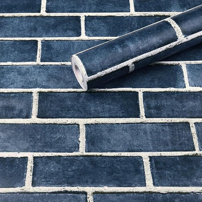 HeloHo 196.8"X17.7" Navy Blue Brick Wallpaper Peel and Stick Self-Adhesive Removable Brick 3D Textured Wall Paper for Kitchen Backsplash Living Room Bedroom Decor