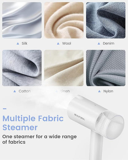 BEAUTURAL Steamer for Clothes, Portable Garment Wrinkle Remover, Fast 30s Heat-up, Foldable and Handheld, 120V Only (Not for 220V Europe), White